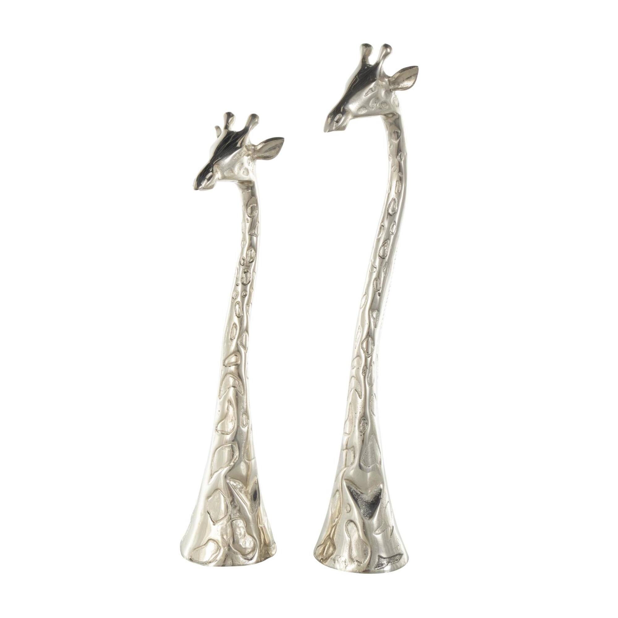 Silver Textured Metal Giraffe Sculpture Set